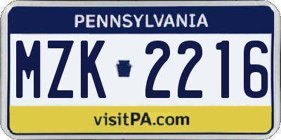 PA license plate MZK2216