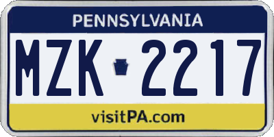 PA license plate MZK2217