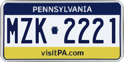 PA license plate MZK2221