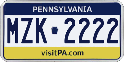 PA license plate MZK2222