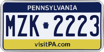 PA license plate MZK2223