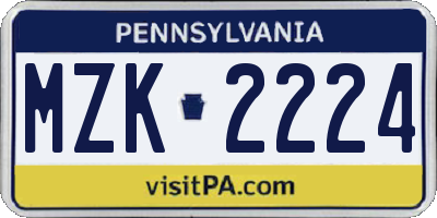 PA license plate MZK2224