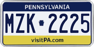PA license plate MZK2225