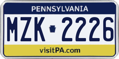 PA license plate MZK2226