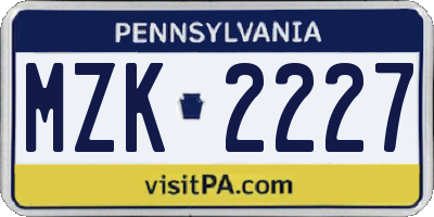 PA license plate MZK2227