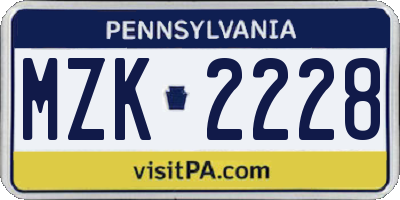 PA license plate MZK2228