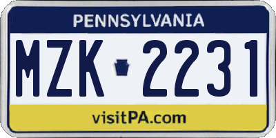 PA license plate MZK2231