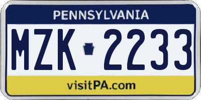 PA license plate MZK2233