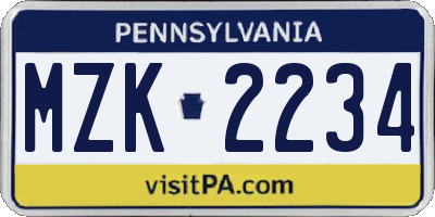 PA license plate MZK2234