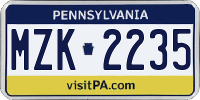 PA license plate MZK2235