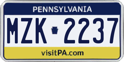 PA license plate MZK2237