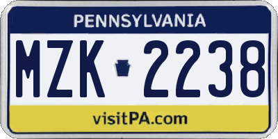 PA license plate MZK2238