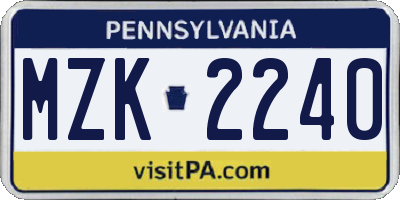 PA license plate MZK2240