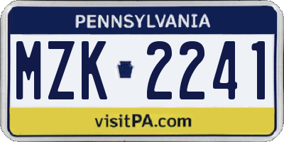 PA license plate MZK2241