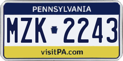 PA license plate MZK2243
