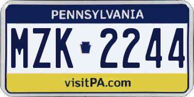 PA license plate MZK2244