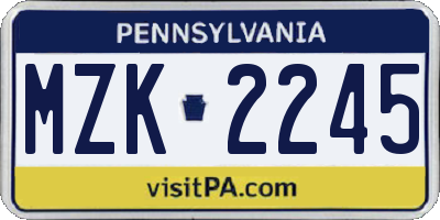 PA license plate MZK2245