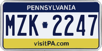 PA license plate MZK2247