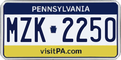 PA license plate MZK2250