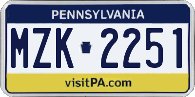 PA license plate MZK2251