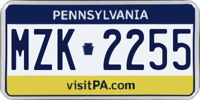 PA license plate MZK2255