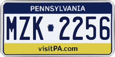 PA license plate MZK2256