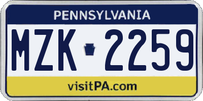 PA license plate MZK2259