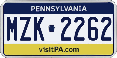 PA license plate MZK2262