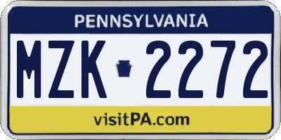 PA license plate MZK2272
