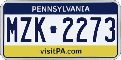 PA license plate MZK2273