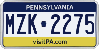 PA license plate MZK2275