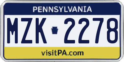 PA license plate MZK2278