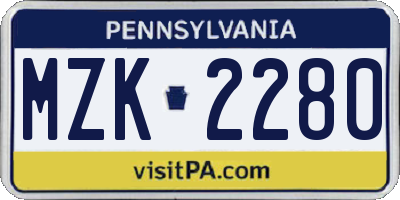 PA license plate MZK2280