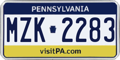 PA license plate MZK2283