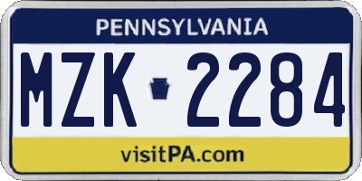 PA license plate MZK2284
