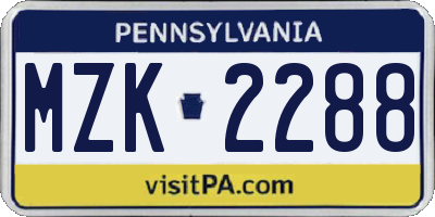 PA license plate MZK2288