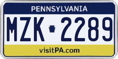 PA license plate MZK2289
