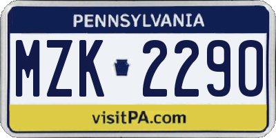 PA license plate MZK2290
