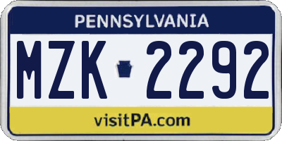 PA license plate MZK2292