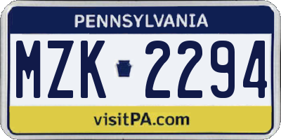 PA license plate MZK2294
