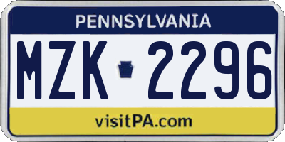 PA license plate MZK2296