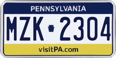 PA license plate MZK2304