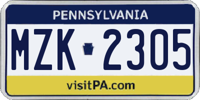 PA license plate MZK2305