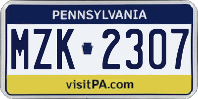 PA license plate MZK2307