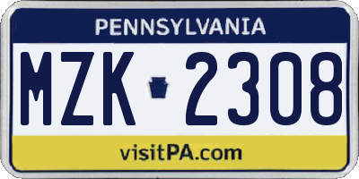 PA license plate MZK2308