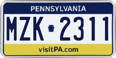 PA license plate MZK2311