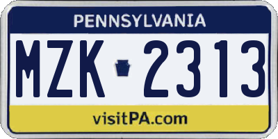 PA license plate MZK2313