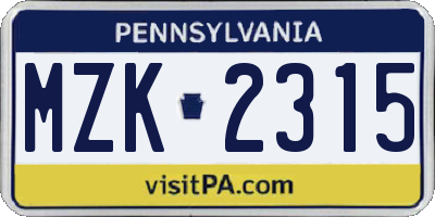 PA license plate MZK2315