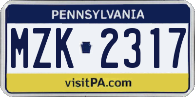 PA license plate MZK2317