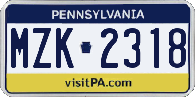 PA license plate MZK2318